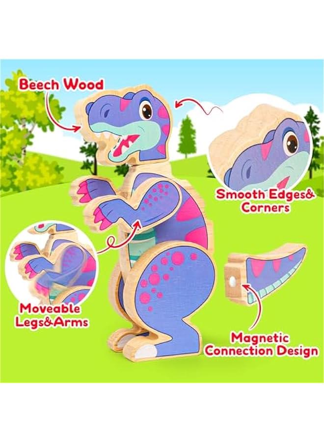 Loquat Dinosaur Toys for Kids 3-5,Wooden Magnetic Dino Take Apart Building Blocks Toys for Fine Motor Skills  Creative Play, Basket Stuffers for Toddler Boys Girls - Image 3