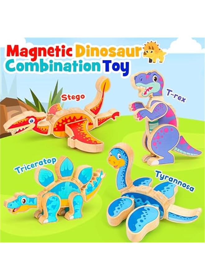 Loquat Dinosaur Toys for Kids 3-5,Wooden Magnetic Dino Take Apart Building Blocks Toys for Fine Motor Skills  Creative Play, Basket Stuffers for Toddler Boys Girls - Image 2