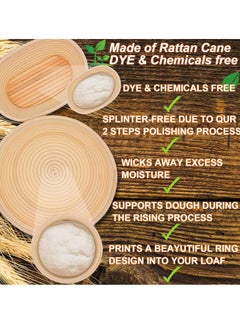 West Bay 10'' Round & 8'' Oval Banneton Bread Proofing Basket Set, 32Pcs Cane Sourdough Bread Baking Supplies with Bread Lame, Dough Scraper, Linen Liner, Brush Flouring Stencil, Bread Making Kit for Christmas  - Image 4