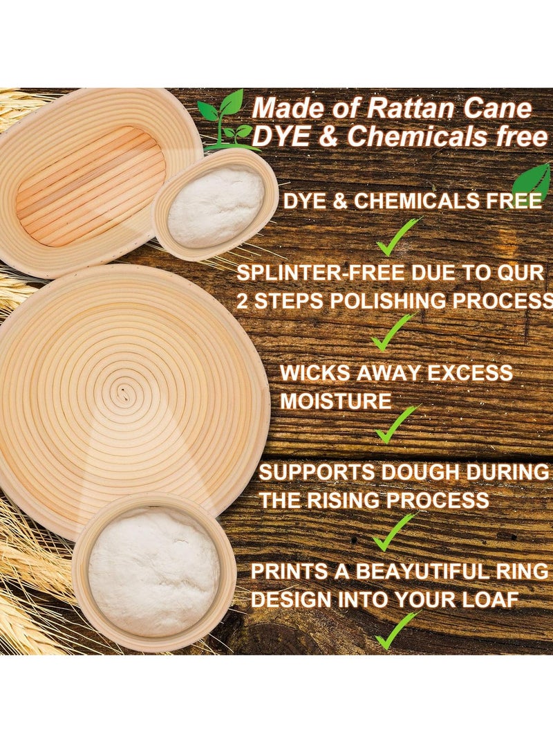 West Bay 10'' Round & 8'' Oval Banneton Bread Proofing Basket Set, 32Pcs Cane Sourdough Bread Baking Supplies with Bread Lame, Dough Scraper, Linen Liner, Brush Flouring Stencil, Bread Making Kit for Christmas  - Image 4