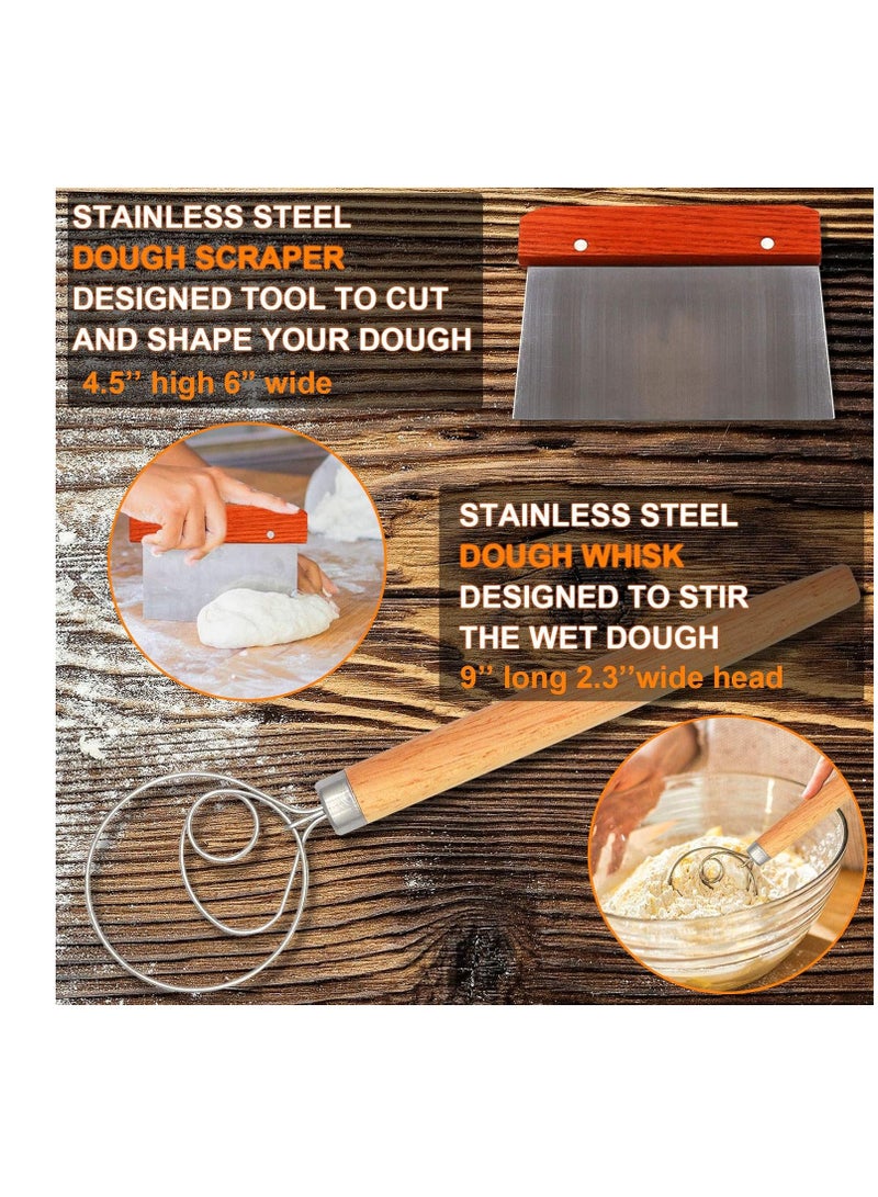 West Bay 10'' Round & 8'' Oval Banneton Bread Proofing Basket Set, 32Pcs Cane Sourdough Bread Baking Supplies with Bread Lame, Dough Scraper, Linen Liner, Brush Flouring Stencil, Bread Making Kit for Christmas  - Image 3