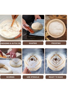 West Bay 10'' Round & 8'' Oval Banneton Bread Proofing Basket Set, 32Pcs Cane Sourdough Bread Baking Supplies with Bread Lame, Dough Scraper, Linen Liner, Brush Flouring Stencil, Bread Making Kit for Christmas  - Image 5