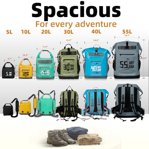 MORXPLOR Dry Bag Waterproof5L10L20L30L40L55L Roll Top Dry Bag Backpack with WaterProof Phone Case for SwimKayak - Image 3