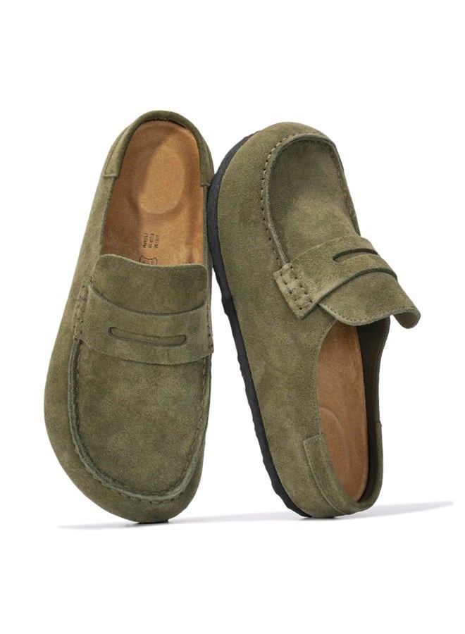 Project Cloud Genuine Leather Clogs for Women - Memory Foam Insole Womens Clogs Non-Slip Outsole Mules for Women Footwear - Women's Mules & Clogs Fall Shoes (Haven), Thyme Suede, 6.5 - Image 1