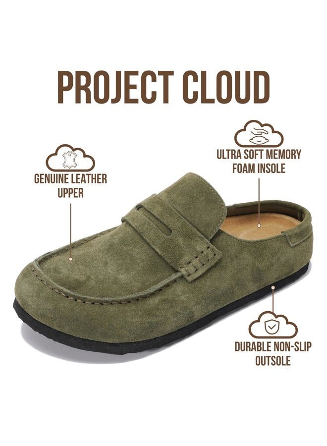 Project Cloud Genuine Leather Clogs for Women - Memory Foam Insole Womens Clogs Non-Slip Outsole Mules for Women Footwear - Women's Mules & Clogs Fall Shoes (Haven), Thyme Suede, 6.5 - Image 2