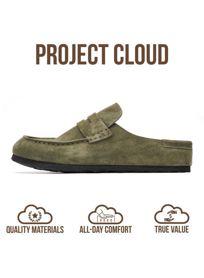 Project Cloud Genuine Leather Clogs for Women - Memory Foam Insole Womens Clogs Non-Slip Outsole Mules for Women Footwear - Women's Mules & Clogs Fall Shoes (Haven), Thyme Suede, 6.5 - Image 3