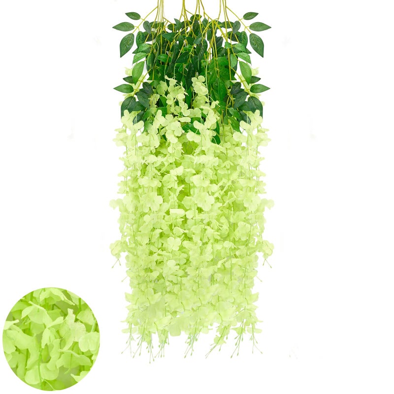 Luerbi Green Artificial Wisteria Flower Vines  3.77 Feet Green Wisteria Hanging Flowers Garland  5 Pack Fake Green Wisteria  Green Flower Vines for Backdrop  Green Trailing Flower  Yard Flower Vines Decor - Image 1