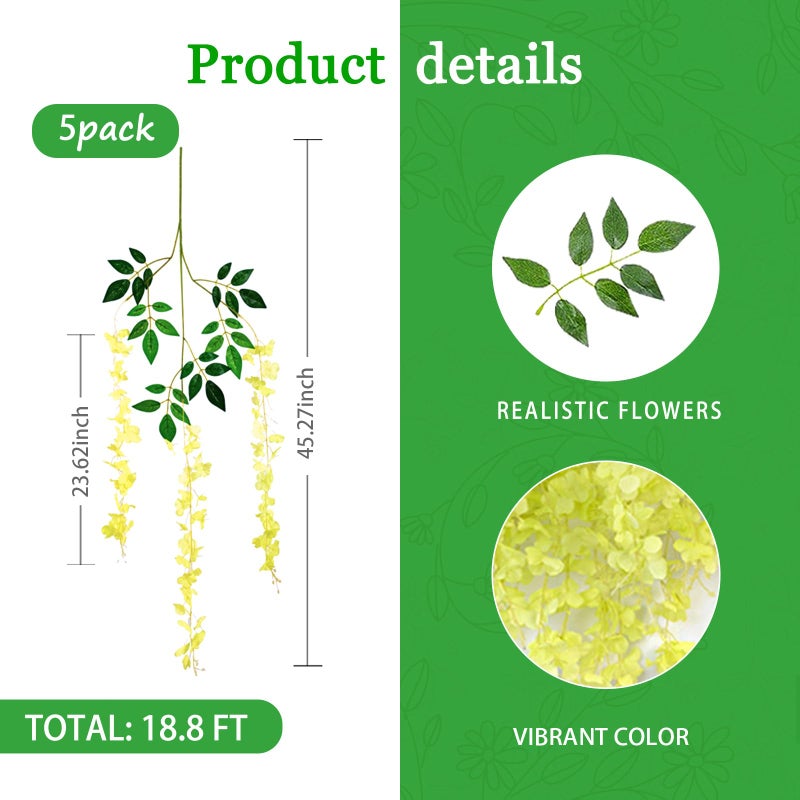 Luerbi Green Artificial Wisteria Flower Vines  3.77 Feet Green Wisteria Hanging Flowers Garland  5 Pack Fake Green Wisteria  Green Flower Vines for Backdrop  Green Trailing Flower  Yard Flower Vines Decor - Image 2