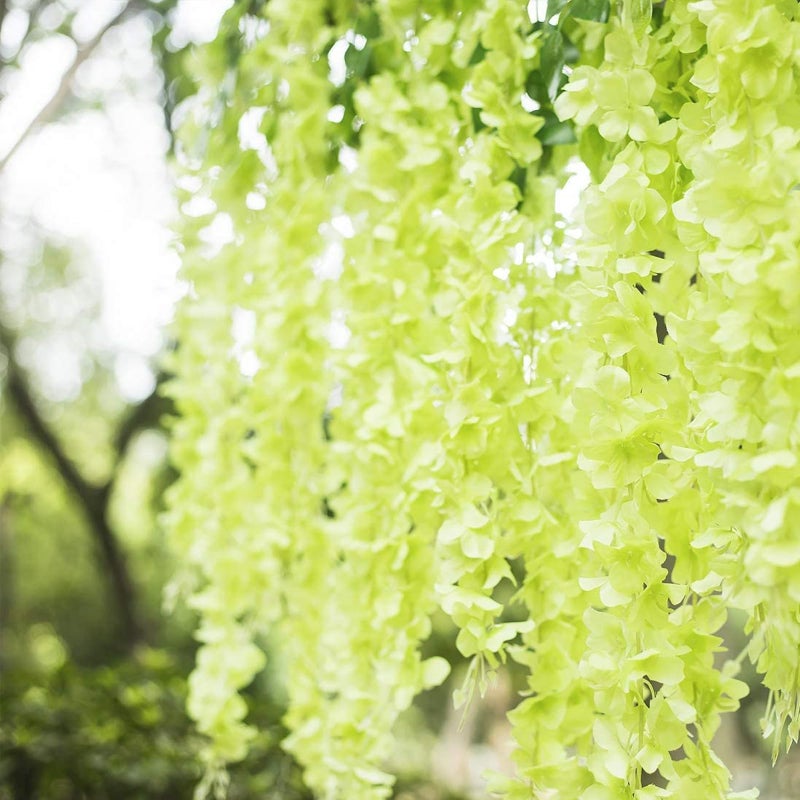 Luerbi Green Artificial Wisteria Flower Vines  3.77 Feet Green Wisteria Hanging Flowers Garland  5 Pack Fake Green Wisteria  Green Flower Vines for Backdrop  Green Trailing Flower  Yard Flower Vines Decor - Image 4