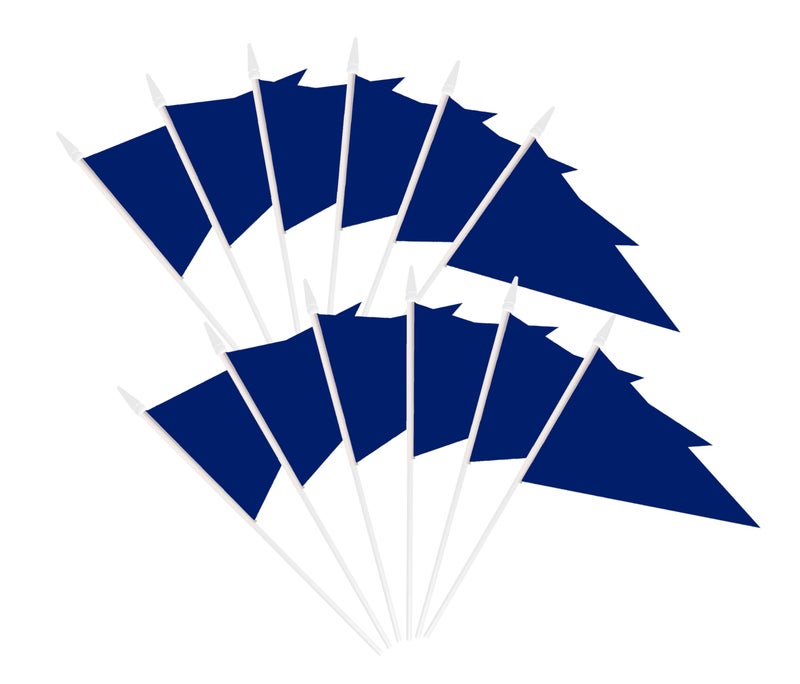 tibijoy 12 Pack Dark Blue Pennant Flags Small Mini Hand Held Solid Color Pennant On Sticks Flags with 12.6"Solid Pole & Spear Top,Party Events Celebration,School,Grand Opening,Kids Birthday,Sports Clubs,Flower Pot - Image 1