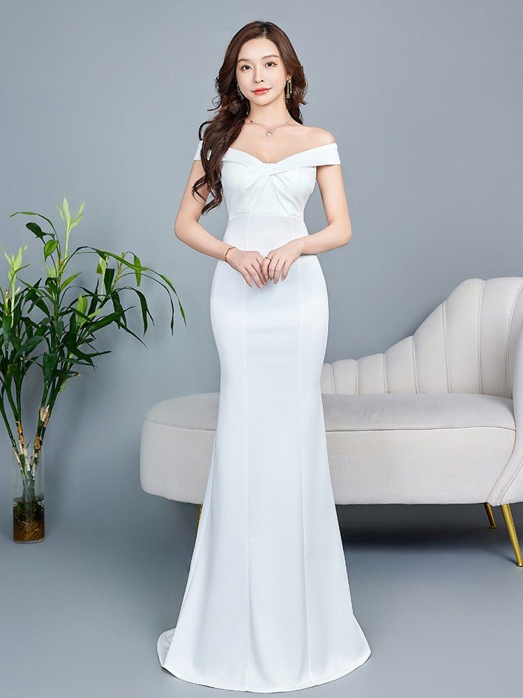 Off-Shoulder Evening Gown Low-Cut Temperament Socialite Party Niche High-End Fishtail Dress Tail Skirt Slim - Image 2