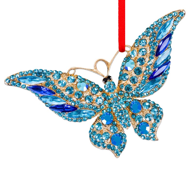 FaCraft Butterfly Christmas Ornaments 2025 - Blue Butterfly Ornaments for Christmas Tree Decorations Metal Butterflies Hanging Ornament Gifts for Sisters Girls Mom Grandma Women Friends Bestie - Image 1
