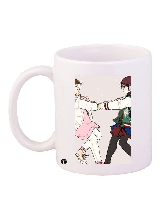 Cute Girls Printed Coffee Mug White/Pink/Green 11ounce