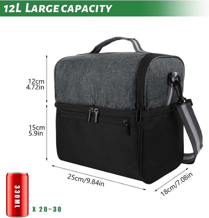 Himart HIMART Insulated Lunch Bag for Men & Women 12L Large Cooler – Stylish, Spacious, and Portable Cooler Tote Lightweight Lunch Box (1, Black and Grey)  - Image 2