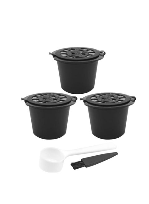 Reusable Nespresso Coffee Filters Fit Most Models, Universal Replacement Coffee Filters Usable with Select Coffee Makers, 3 Filters with Spoon Brush