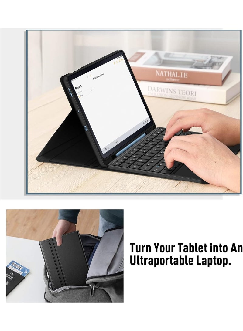 نيو حافظة لوحة مفاتيح لجهاز سامسونج جالاكسي تاب إس 6 لايت مقاس 10.4 بوصة (2024/2022/2020) - غطاء جلدي رفيع من البولي يوريثان مع لوحة مفاتيح بلوتوث قابلة للفصل، ولوحة تتبع مدمجة، وحامل متعدد المشاهدات وحماية كاملة - أسود - Image 2
