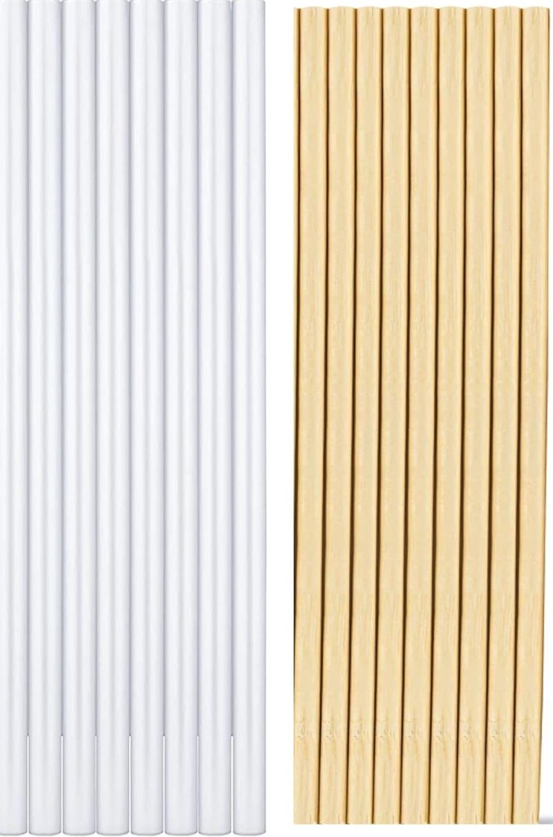Bake House Combo 18pcs Pack Cake Dowel 8 Pieces Plastic Cake Dowels Rods White and Wooden Cake Dowel Dods Wood Dowels 10PCS 10 Round Cake Dowels for Tiered Cakes Construction and Stacking 18pcs Set  - Image 1