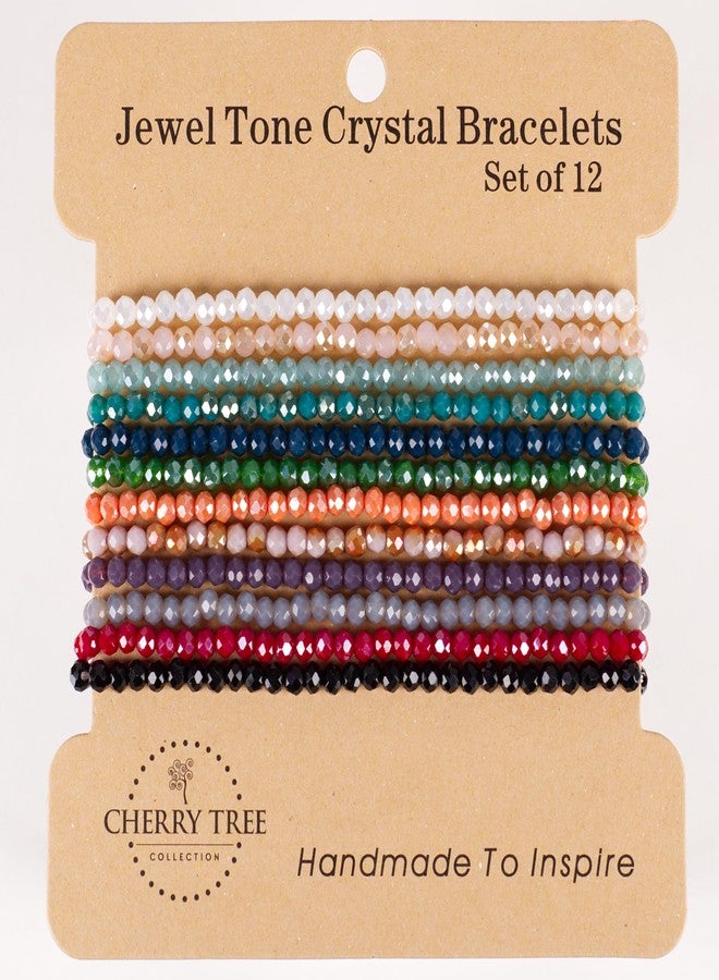 Cherry Tree Collection - Crystal Bracelet Set of 12 - For Women and Teens - 6.75-7" To Fit Most Wrists - 2x3mm Rondelle Beads, Medium, Glass, no gemstone - Image 2