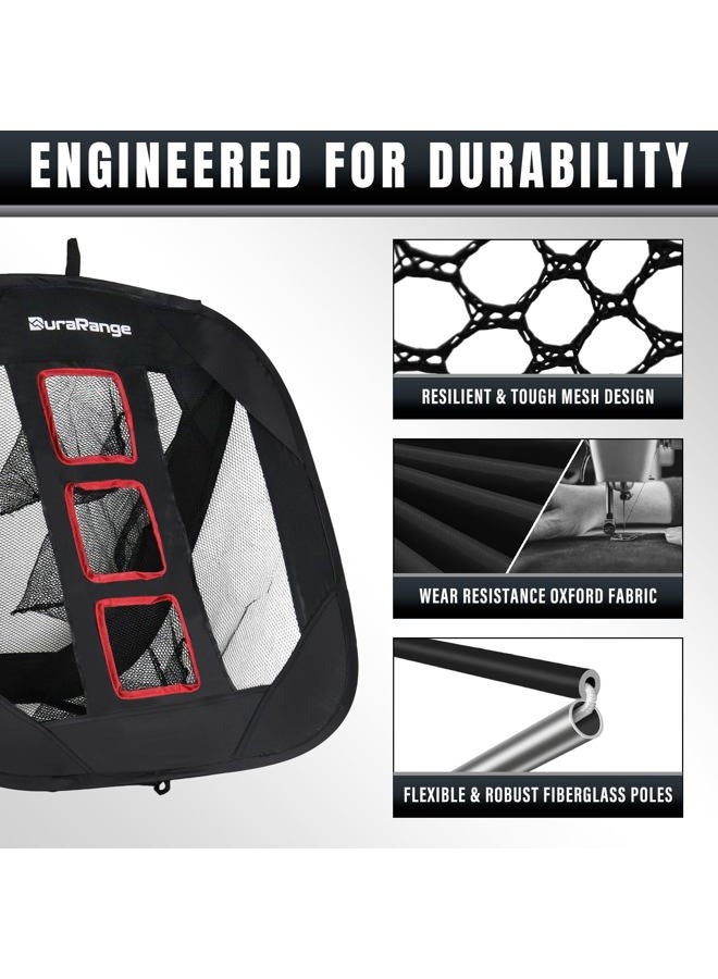 DURARANGE Pop-up Golf Chipping Net with Dual Turf Hitting Mat, 6 Driving Range Golf Balls, 6 Practice Foam Balls and Tees Combo, Target Swing Training Aids Backyard | Indoor | Outdoor 25 inches by 25" - Image 3
