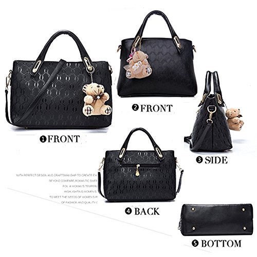 FiveloveTwo Women Ladies 4 Pcs Top Handle Satchel Hobo Handbag Set Clutch PU Large Tote +Purse +Shoulder Bag+Card Holder Gold - Image 3