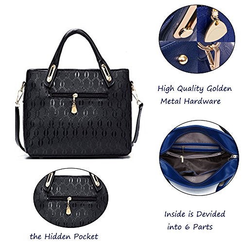 FiveloveTwo Women Ladies 4 Pcs Top Handle Satchel Hobo Handbag Set Clutch PU Large Tote +Purse +Shoulder Bag+Card Holder Gold - Image 4