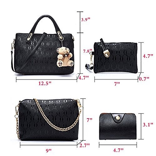 FiveloveTwo Women Ladies 4 Pcs Top Handle Satchel Hobo Handbag Set Clutch PU Large Tote +Purse +Shoulder Bag+Card Holder Gold - Image 2