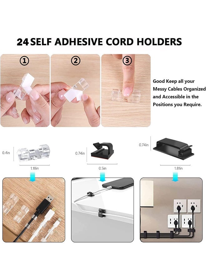 Relex Management Organizer Kit with 4 Cable Sleeve Split, 45 Self Adhesive Cable Clips Holder, 5 Rolls and 30 Pcs Adhesive Ties, 200 Nylon Fasten Cable Ties for TV Office Car Desk Home - Image 5