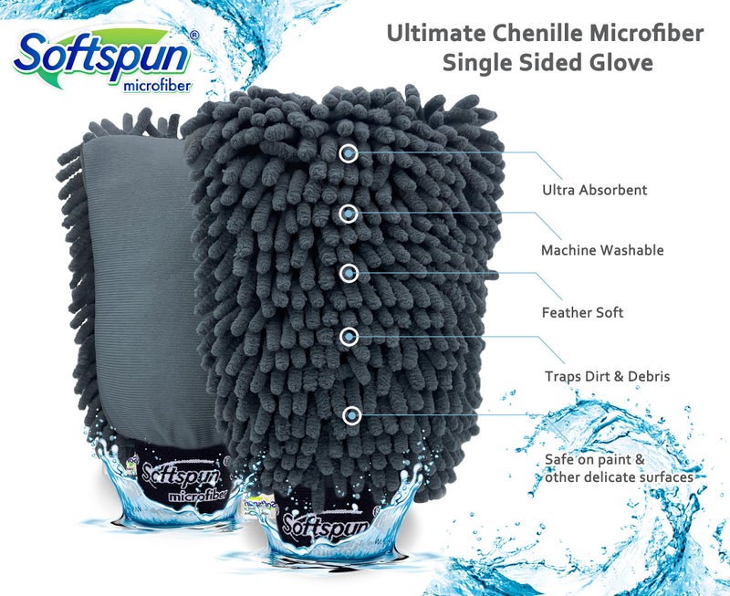 SOFTSPUN Microfiber Double Side Chenille Mitt, 2 Piece Set 1700 GSM Grey, Multi-Purpose Super Absorbent and Perfect Wash Clean with Lint-Scratch Free Home, Kitchen, Window, Dusting! - Image 3