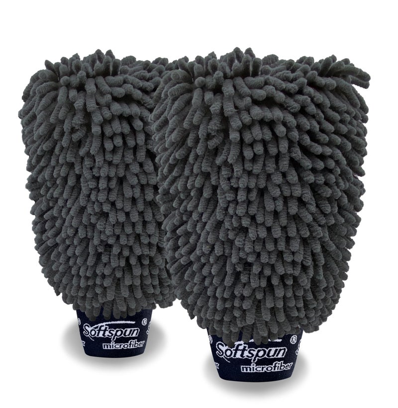 SOFTSPUN Microfiber Double Side Chenille Mitt, 2 Piece Set 1700 GSM Grey, Multi-Purpose Super Absorbent and Perfect Wash Clean with Lint-Scratch Free Home, Kitchen, Window, Dusting! - Image 1