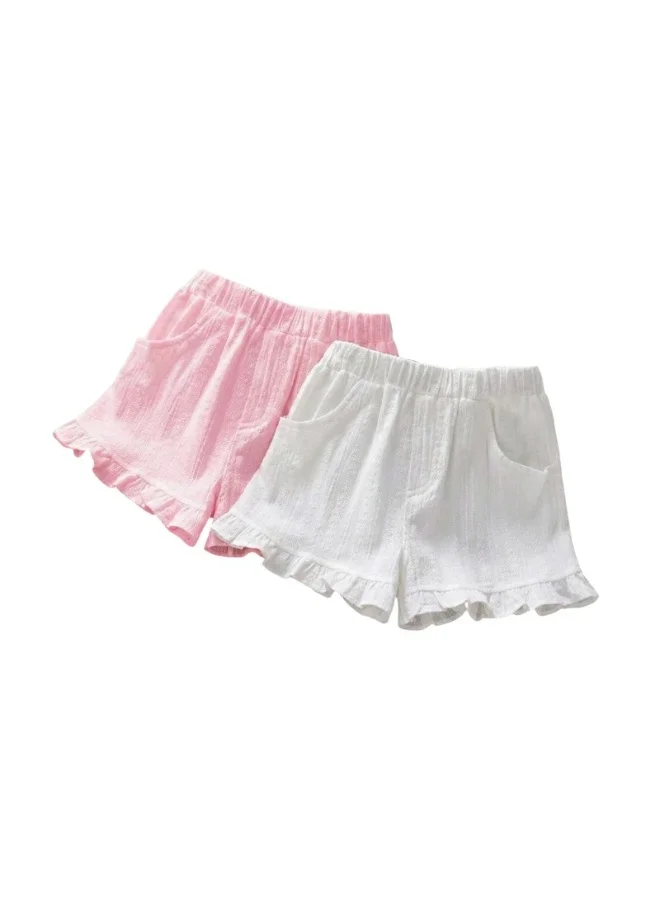 Girls Soft Cotton Ruffle  Pink White Shorts-set of two
