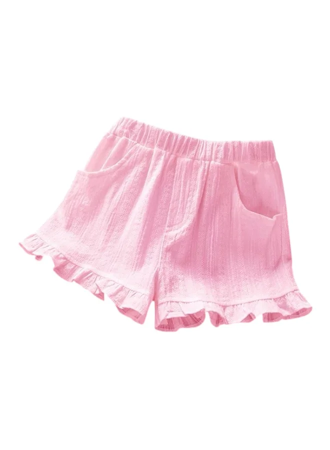 بيداني Girls Soft Cotton Ruffle  Pink White Shorts-set of two