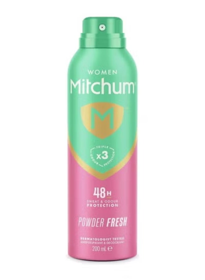 Mitchum Women Triple Odor Defense 48HR Protection Aerosol Deodorant & Anti-Perspirant Powder Fresh 200 ml - Image 2
