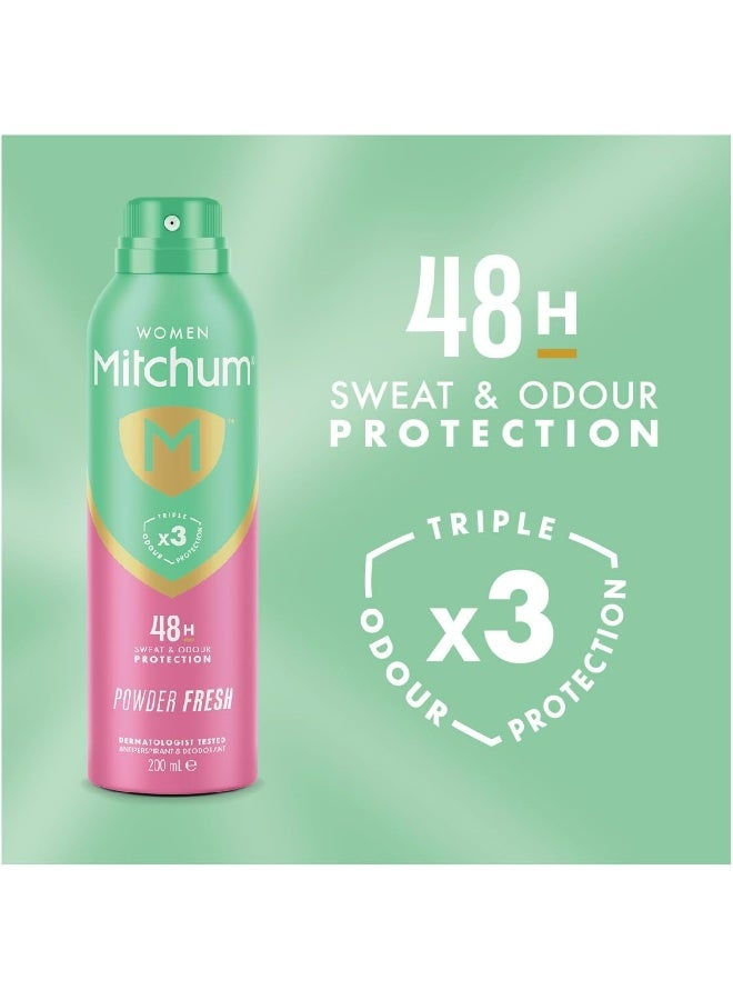 Mitchum Women Triple Odor Defense 48HR Protection Aerosol Deodorant & Anti-Perspirant Powder Fresh 200 ml - Image 1