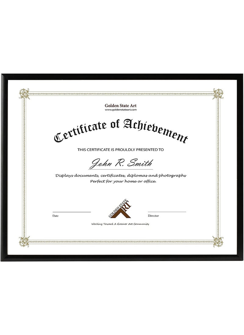 Golden State Art Golden State Art 85x11 Picture Frame Certificate Document Frames with High Definition Real Glass Wall  Tabletop Degree Frame for 85 x 11 Diploma Black 1 Pack 
