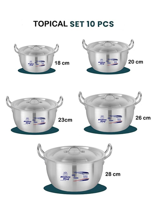 Kitchen King Topical 10-Piece Aluminum Cooking Pot Set , Durable Metal Finish Casseroles, FDA-Approved, Sturdy Handles, Efficient Heat Distribution, Sizes 18/20/23/26/28 cm - Image 5