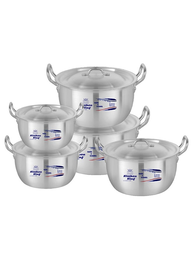 Kitchen King Topical 10-Piece Aluminum Cooking Pot Set , Durable Metal Finish Casseroles, FDA-Approved, Sturdy Handles, Efficient Heat Distribution, Sizes 18/20/23/26/28 cm - Image 1