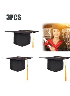 ZVEV 3PCS Graduation Cap, Adjustable Mortar Board Black Graduation Cap Adult Graduation Cap Graduation Caps for Fancy Dress Accessory Photo Props  - Image 1