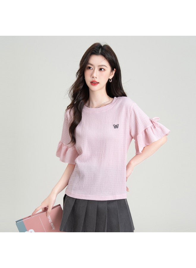 Hstyle Dopamine Dressing Sweet Summer Design Niche Stylish Flared Sleeve Top Women's Loose Short Sleeve T-shirt - Image 4