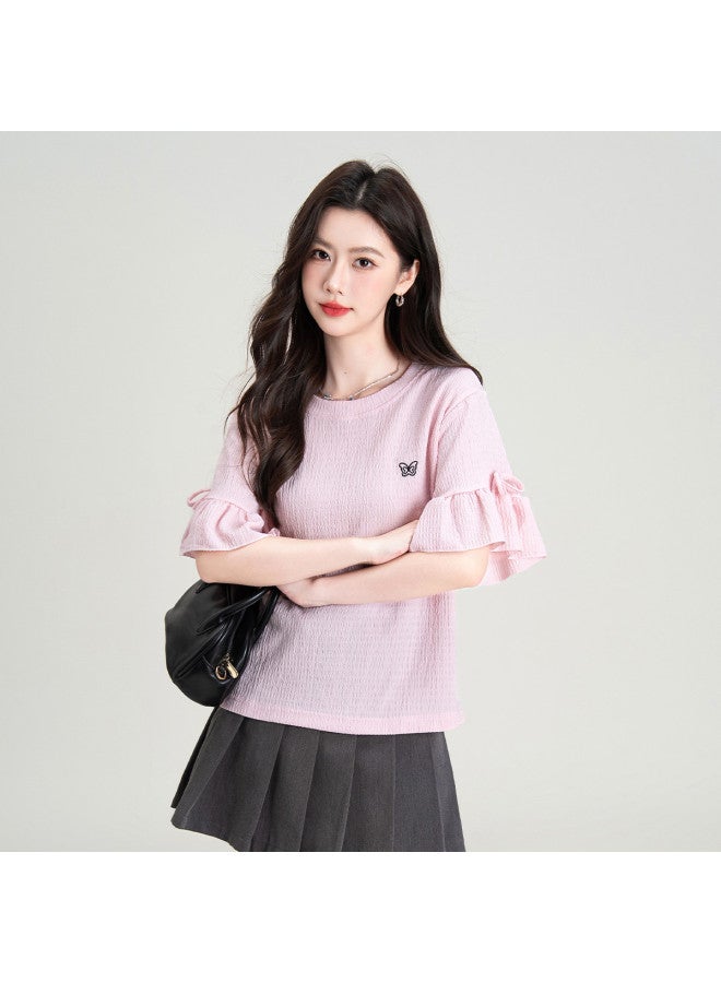 Hstyle Dopamine Dressing Sweet Summer Design Niche Stylish Flared Sleeve Top Women's Loose Short Sleeve T-shirt - Image 2