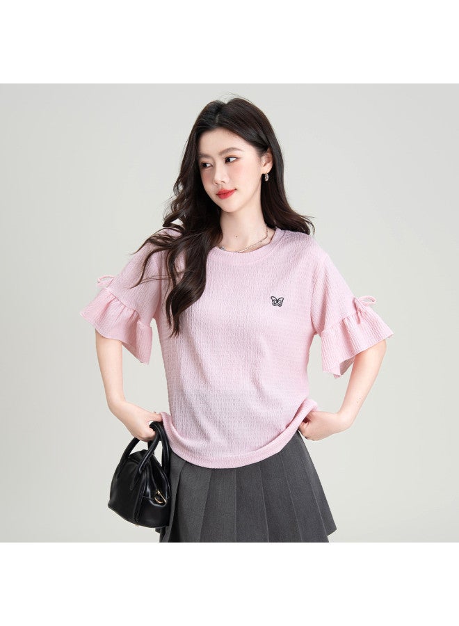 Hstyle Dopamine Dressing Sweet Summer Design Niche Stylish Flared Sleeve Top Women's Loose Short Sleeve T-shirt - Image 5