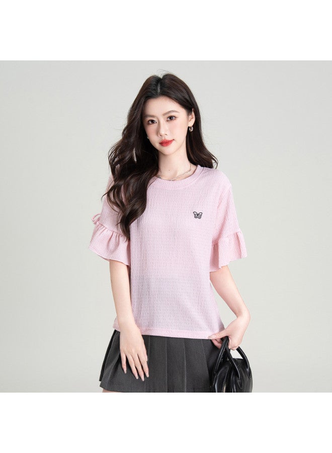 Hstyle Dopamine Dressing Sweet Summer Design Niche Stylish Flared Sleeve Top Women's Loose Short Sleeve T-shirt - Image 3