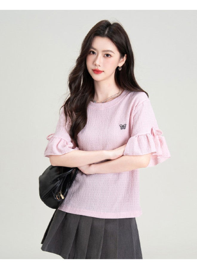 Hstyle Dopamine Dressing Sweet Summer Design Niche Stylish Flared Sleeve Top Women's Loose Short Sleeve T-shirt - Image 1