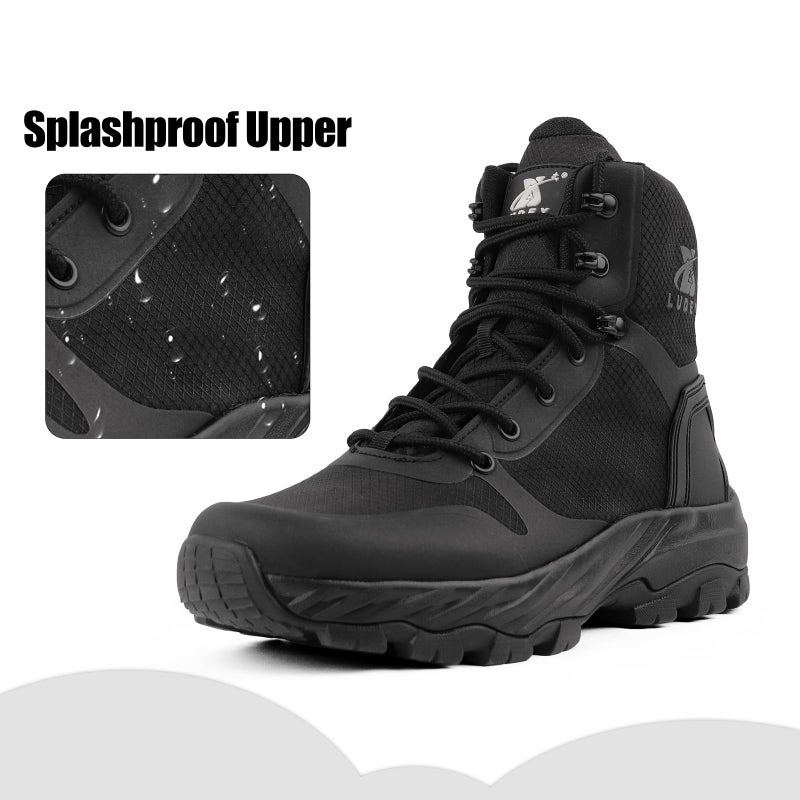 LUDEY Lightweight Tactical Military Boots for Men Comfortable Breathable Durable YKK Side Zipper Anti-Slip Police Combat Duty Boots Black 10.5US - Image 3