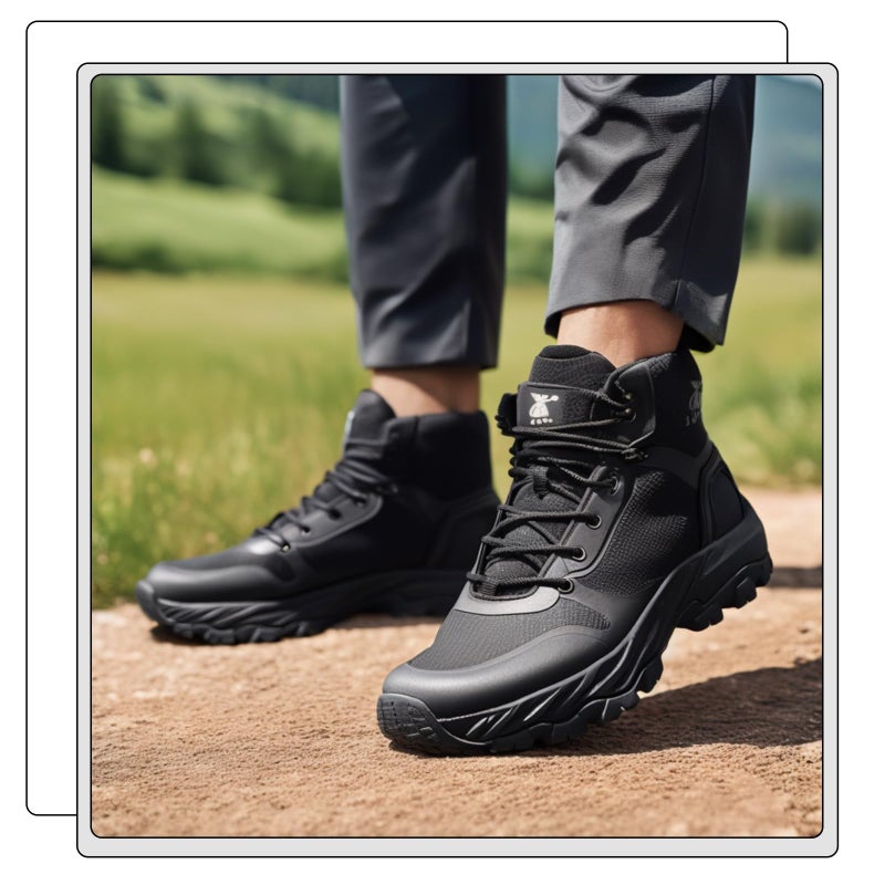LUDEY Lightweight Tactical Military Boots for Men Comfortable Breathable Durable YKK Side Zipper Anti-Slip Police Combat Duty Boots Black 10.5US - Image 2