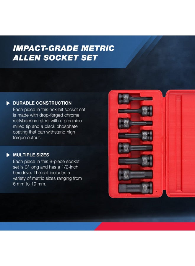 Neiko Neiko 01136B 1/2-Inch Drive Allen Hex Impact Socket Set, Metric, 6 mm - 19 mm, Cr-Mo, 8-Piece  - Image 1