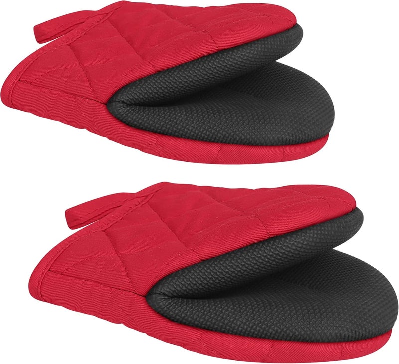Heat Resistant Silicone Mini Oven Mitts - 1 Pair (Red) - Image 1