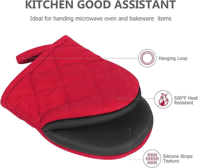 Heat Resistant Silicone Mini Oven Mitts - 1 Pair (Red) - Image 3