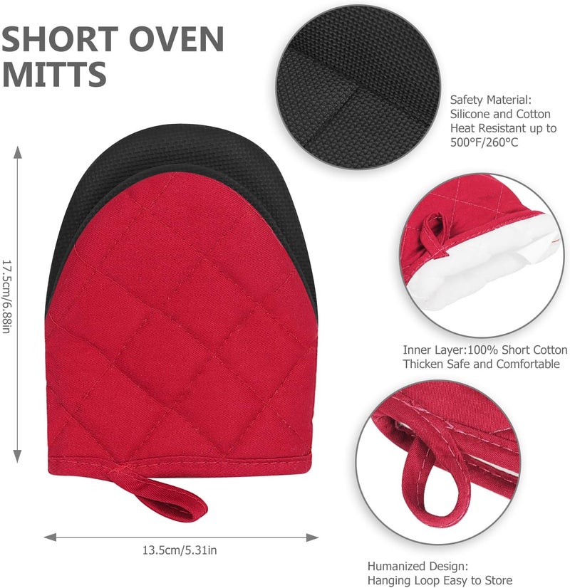 Heat Resistant Silicone Mini Oven Mitts - 1 Pair (Red) - Image 2