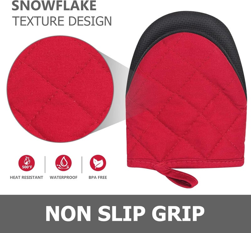 Heat Resistant Silicone Mini Oven Mitts - 1 Pair (Red) - Image 4