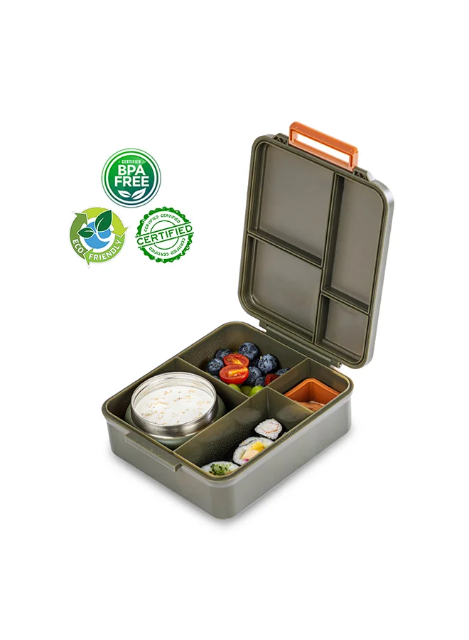 إيزي كيدز Eazy Kids - Personalized Jumbo Bento Lunch Box w / Thermos & Dip Jar- Green